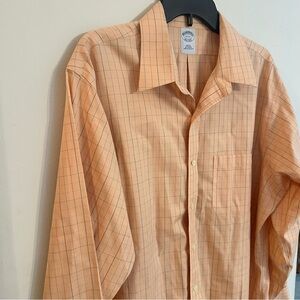 Brooks Brothers Mens 17-2/3 Non Iron Slim Fit Coral Check LS Button Down Shirt